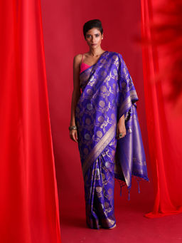 Beatitude - Blue Banarasi Saree with Unstitched Blouse