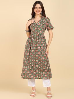 Zelena - Women Half Sleeves Cotton Floral Printed Maternity Zipless Feeding Kurta