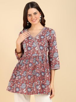 Zelena - Women Cotton Floral Printed Maternity Feeding Top with Zip