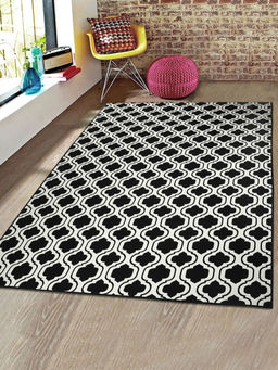 Saral Home - Black Cotton Anti-Skid Jacquard Carpet -150x210 Cm