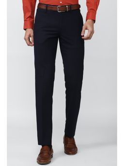 Peter England - Men Navy Check Slim Fit Formal Trousers