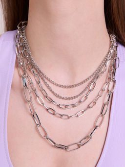 Pipa Bella by Nykaa Fashion - Silver Chainlink Necklace Set Of 5