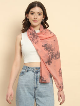 Trend Arrest - Peach Black Floral Scarf
