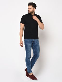 98 Degree North - Men Cotton Lycra Polo Neck T-Shirt-Black