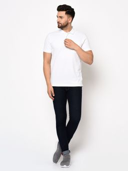 98 Degree North - Men Cotton Lycra Polo Neck T-Shirt-White