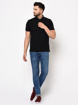 98 Degree North - Men Cotton Lycra Polo Neck T-Shirt-Black