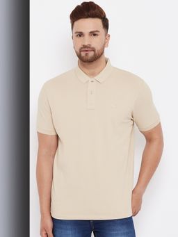98 Degree North - Men Cotton Lycra Polo Neck T-Shirt-Beige