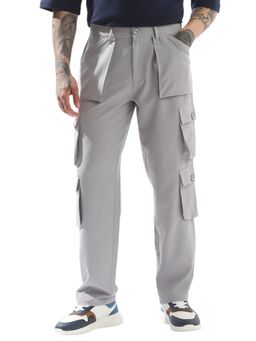 Hubberholme - Grey Polyester Solid Loose Fit Mid-Rise Cargo Pant