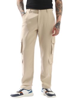 High Star - Beige Polyester Solid Loose Fit Mid-Rise Cargo Pant