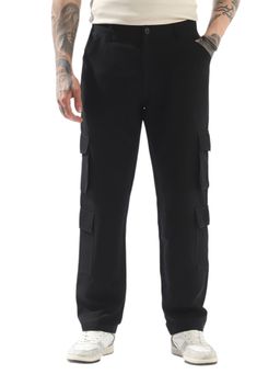 High Star - Black Polyester Solid Loose Fit Mid-Rise Cargo Pant