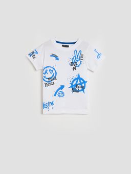 Blue Giraffe - Boys White Printed Round Neck T-Shirt