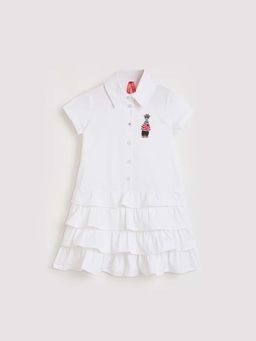 Blue Giraffe - Girls White Collar Neck Shirt Style Dress