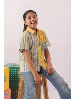 The Little Trunk - Sunblock Mixed Print Color Block Shirt for Girls