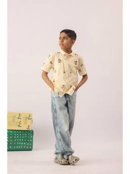 The Little Trunk - Butter Yellow Floral Embroidered Shirt for Boys