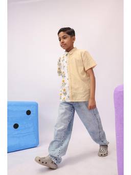 The Little Trunk - Marigold Floral and Stripe Color Block Shirt