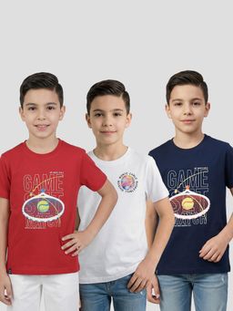 Blue Giraffe - Monte Carlo Boys Regular Fit Half Sleeve Round Neck Printed T-Shirt Pack of 3