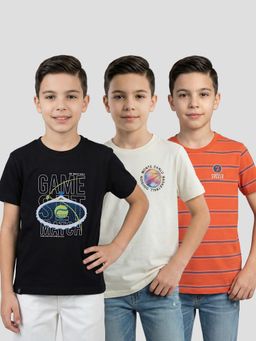 Blue Giraffe - Monte Carlo Boys Regular Fit Half Sleeve Round Neck Printed T-Shirt Pack of 3