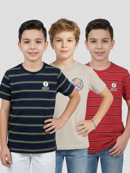 Blue Giraffe - Monte Carlo Boys Regular Fit Half Sleeve Round Neck Stripe T-Shirt Pack of 3