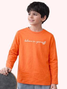 Purple United Kids - Boys Orange Comfort Fit Full Sleeves T-Shirt