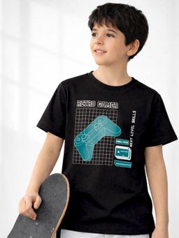 Blue Giraffe - Purple United Kids Boys Black Cotton Rich T-Shirt