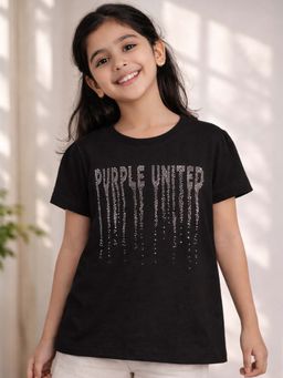 Blue Giraffe - Purple United Kids Girls Black Crystal Work T-shirt