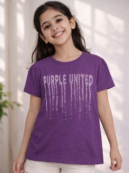 Blue Giraffe - Purple United Kids Girls Purple Crystal Work T-shirt