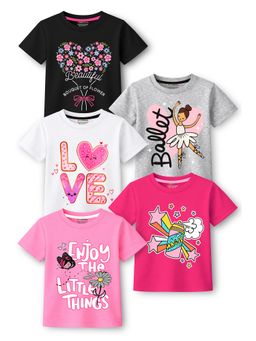 Trampoline - Girls Graphic Printed T-Shirts Pack of 5