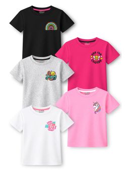 Trampoline - Girls Graphic Printed T-Shirt Pack of 5