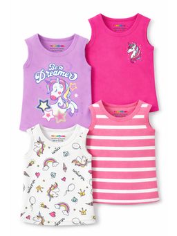 Trampoline - Girls Graphic Printed Sleeveless T-Shirt Pack of 4