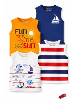 Trampoline - Boys Cotton Blend Sleeveless Printed T-Shirts Pack of 4