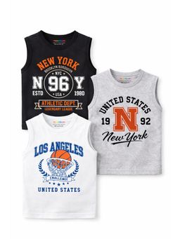 Trampoline - Boys Cotton Blend Sleeveless Printed T-Shirts Pack of 3