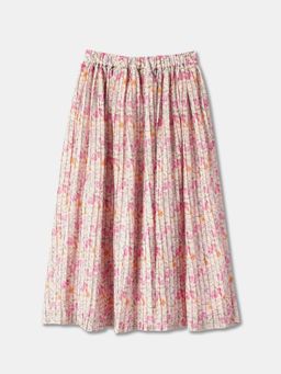 R&B - Girls Pink Synthetic Pleated Elastic Waist Floral Skirt