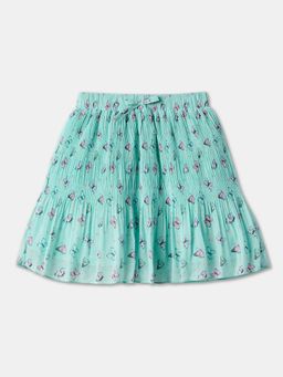 R&B - Girls Green Polyester Tiered Pull On Printed Skirt
