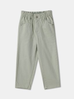 R&B - Girls Green Cotton Regular Fit Elastic Waist Solid Pant