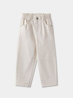 R&B - Girls Ivory Cotton Wide Leg Elastic Waist Solid Jeans