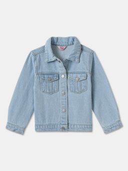 R&B - Girls Blue Button Front Applique Jacket