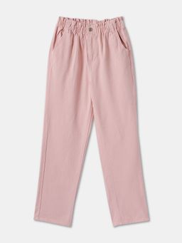R&B - Girls Pink Cotton Regular Fit Elastic Waist Solid Pant