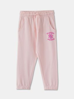 R&B - Girls Pink Cotton Tapered Fit Drawstring Waist Cuffed Hem Joggers