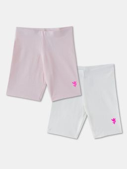 R&B - Girls Cotton Multicolour Slim Fit Elastic Waist Printed Shorts (Pack of 2)