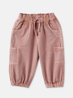 R&B - Girls Pink Cotton Regular Fit Drawstring Waist Pockets Pant
