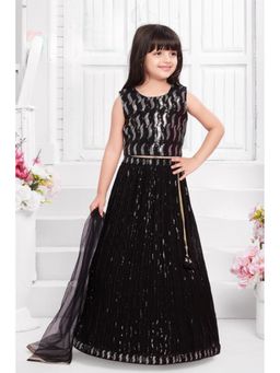 Lagorii - Girls Black Net Embellished Choli And Lehenga With Dupatta
