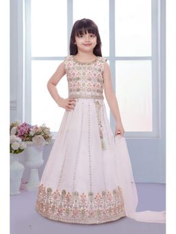 Lagorii - Cream Chiffon Embroidered Choli And Lehenga With Dupatta