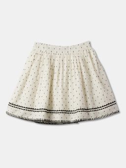 R&B - Girls Ivory Cotton A-Line Elastic Waist Embroidered Skirt