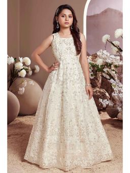 Lagorii - Girls Cream Net Embroidered Gown