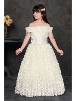 Lagorii - Girls White Net Embellished Gown