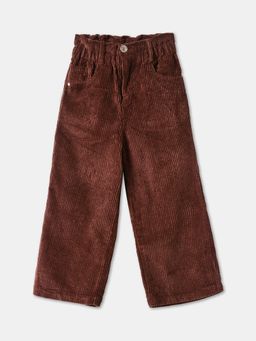 R&B - Girls Brown Corduroy Wide-Leg Elastic Waist Solid Pant