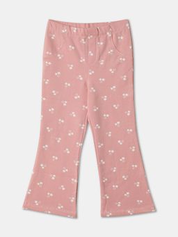 R&B - Girls Pink Cotton Blend Flared Fit Elastic Waist Clean Hem Pant