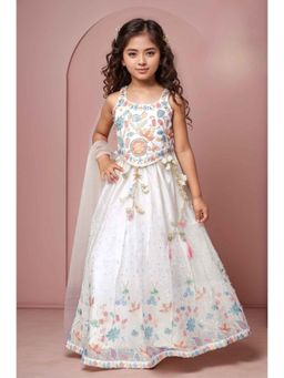 Lagorii - Girls White Chiffon Embroidered Choli And Lehenga With Dupatta