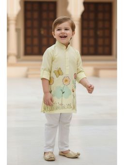 Lagorii - Boys Yellow Cotton Blend Floral Kurta And Churidar