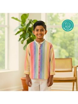 Kids of Greendeer - Multi-Color Muslin Cotton Woven Full Sleeves Solid Shirt